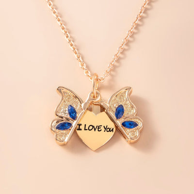 Ouverture papillon je t'aime charme collier enchaîné disponible en argent ou en or cadeau incroyable cadeau contemporain amour minimaliste