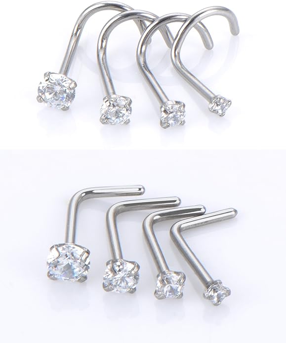 Ensemble de 8 Anneaux de Nez Courbés en Acier Inoxydable avec Zircon, Piercings de Qualité pour Le Corps