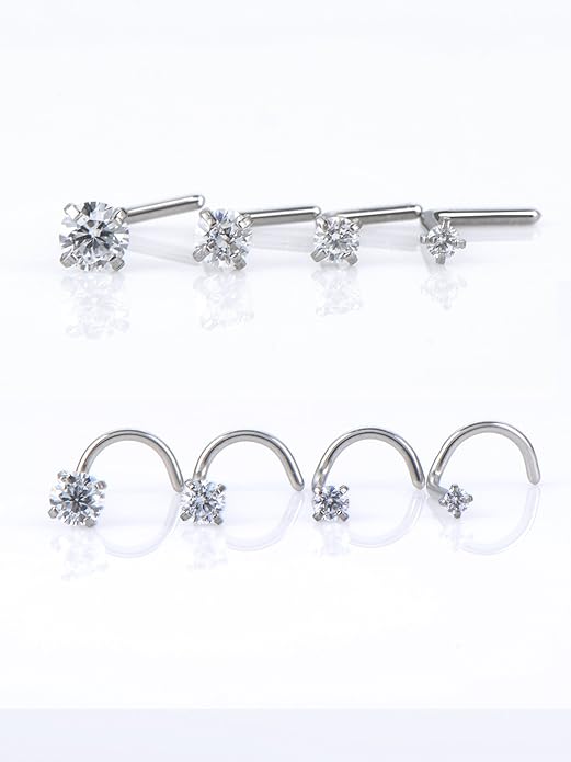 Ensemble de 8 Anneaux de Nez Courbés en Acier Inoxydable avec Zircon, Piercings de Qualité pour Le Corps
