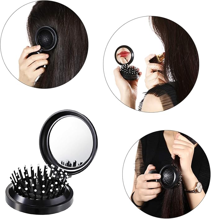 Mini Brosse à Cheveux Pliable avec Miroir – Format Voyage