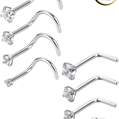 Ensemble de 8 Anneaux de Nez Courbés en Acier Inoxydable avec Zircon, Piercings de Qualité pour Le Corps