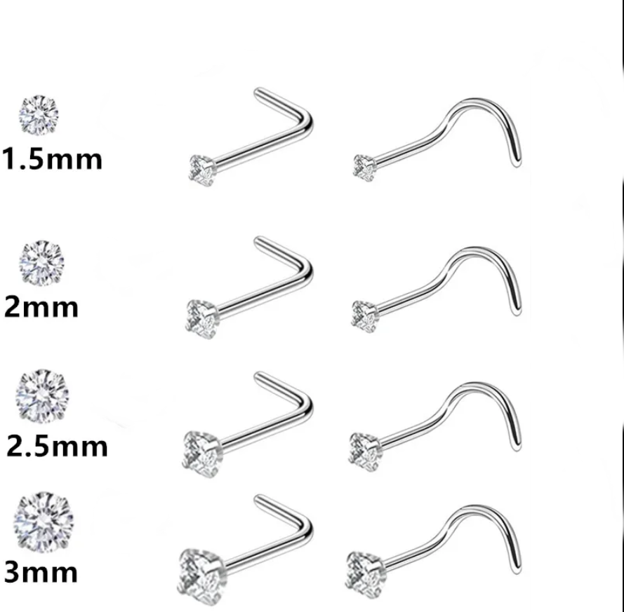 Ensemble de 8 Anneaux de Nez Courbés en Acier Inoxydable avec Zircon, Piercings de Qualité pour Le Corps