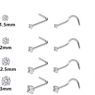 Ensemble de 8 Anneaux de Nez Courbés en Acier Inoxydable avec Zircon, Piercings de Qualité pour Le Corps