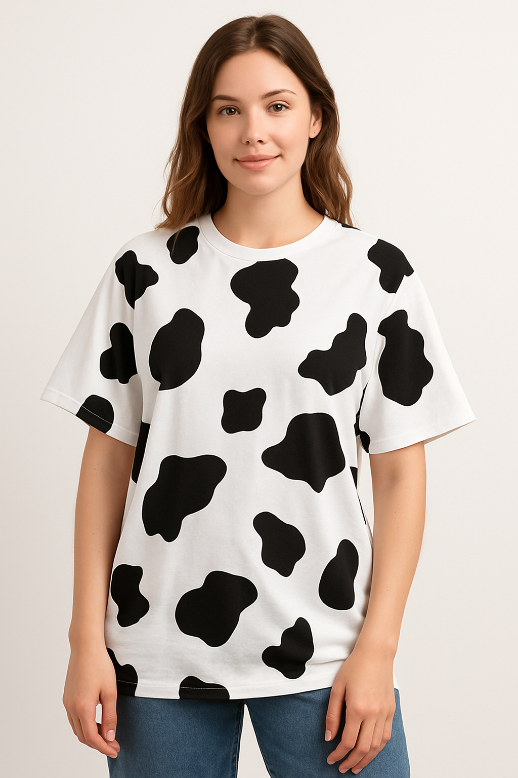 T-shirt imprimé vache – Design animalier peint à la main – Pièce unique
