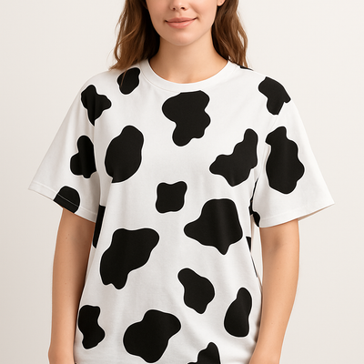 T-shirt imprimé vache – Design animalier peint à la main – Pièce unique