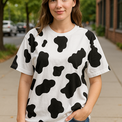 T-shirt imprimé vache – Design animalier peint à la main – Pièce unique